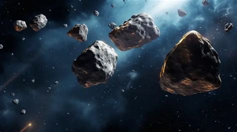 3d Rendering Of Flying Asteroids In Outer Space Background, Surreal ...