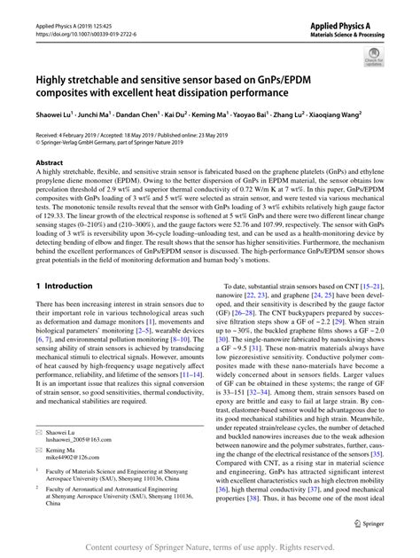 Highly Stretchable And Sensitive Sensor Based On GnPs EPDM Composites