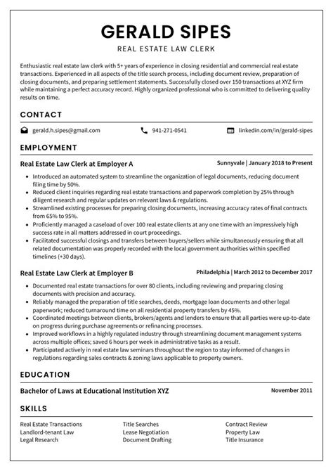 Real Estate Law Clerk Resume Cv Example And Writing Guide