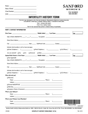 Fillable Online Csn Infertility History Form Sanfordhealth Org Fax