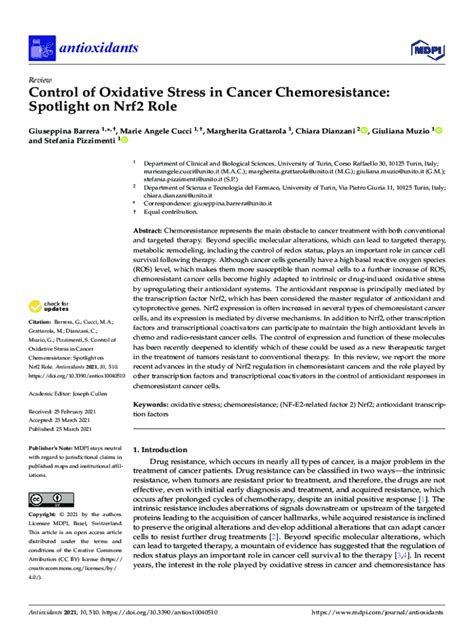 Fillable Online Iris Unito Control Of Oxidative Stress In Cancer