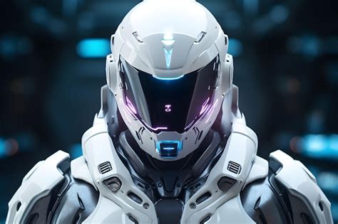 Premium AI Image Futuristic Astronaut In High Tech Armor Suit Glowing