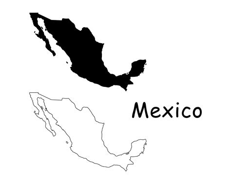 Mapa De México Mapa Mexicano Blanco Y Negro Contorno Sólido Detallado