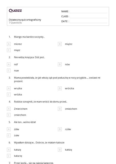 Ponad Narz Dzia Ortograficzne Arkuszy Roboczych Dla Klasa W