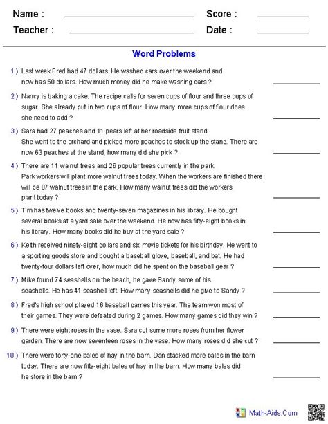 Linear Function Word Problems Worksheets