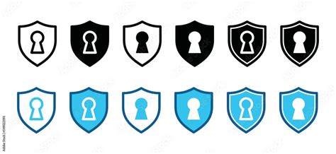 Keyhole In The Shield Icon Vector Set Security Shield Protection With