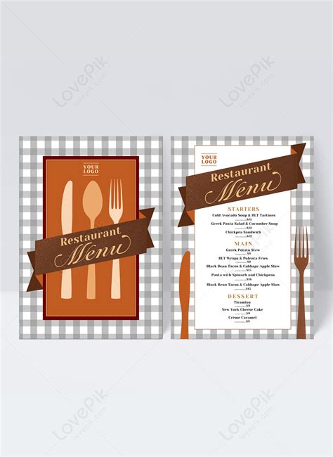 Grey Lattice Knife And Fork Element Western Food Menu Template Image