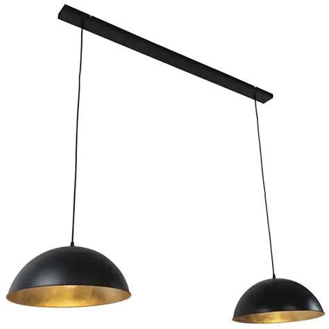 Eettafel Eetkamer Industriële hanglamp zwart met goud 2 lichts