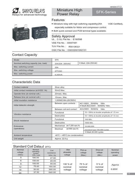Relay Sanyou SFK PDF | PDF | Relay | Printed Circuit Board