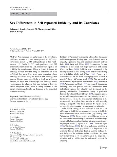 PDF Sex Differences In Self Reported Infidelity And Its Correlates