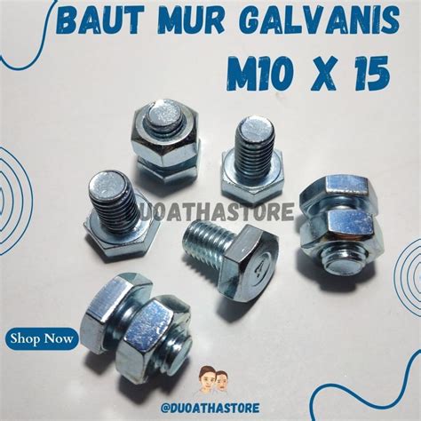 Jual M10 X 15 BAUT MUR PUTIH M10x15 BMP M10 X 15mm HEX GALVANIS