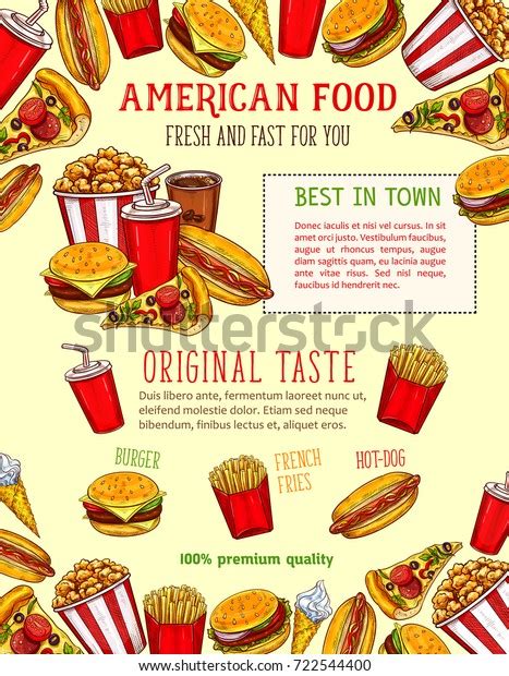 Fast Food Burgers Sandwiches Snack Poster Stock Vector Royalty Free