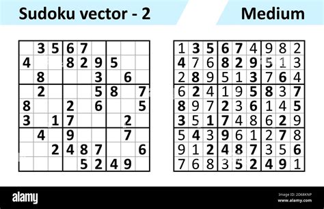 Sudoku game with answers. Simple vector design set Sudoku. Blank template. Complexity of the ...