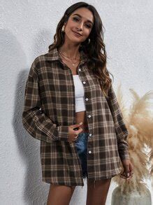 Shein Frenchy Plaid Print Button Front Overshirt Shein Usa