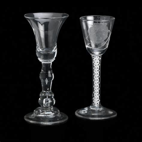 Bonhams A Baluster Wine Glass And A Jacobite Opaque Twist Wine Glass Circa 1710 20 And 1760