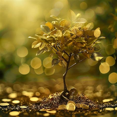 A Tree Growing From A Pile Of Coins With A Tree Growing On It Premium