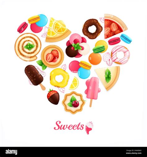 Desserts Sweets Cafe Confectionary Heart Shaped Advertising Composition