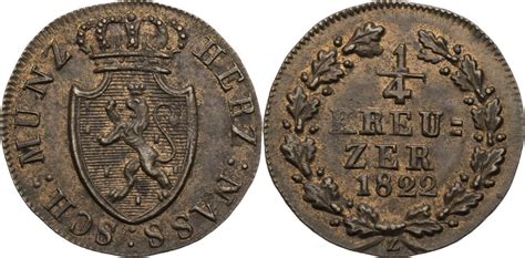 Nassau 1 4 Kreuzer 1822 Wilhelm I 1816 1839 Kursmünze 1817 1822