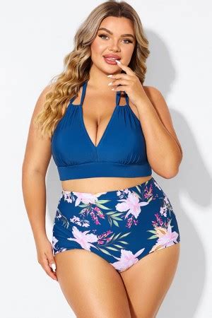 Printed Self Tie Halter Straps Bikini Top Meet Curve