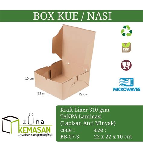 Jual BOX DUS KARDUS KOTAK MAKANAN NASI ROTI KUE SNACK 22x22x10 Cm KRAFT