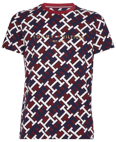 Tommy Hilfiger All Over Monogram Logo T Shirt In Blue For Men Lyst