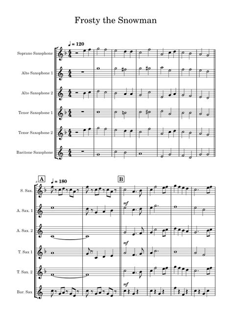 Frosty The Snowman Gene Autry Sheet Music For Saxophone Alto Saxophone Tenor Saxophone