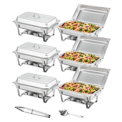 Vevor Chafing Dish Buffet Set 8 Qt 6 Pack Stainless Chafer With 6 Full Size Pans Rectangle