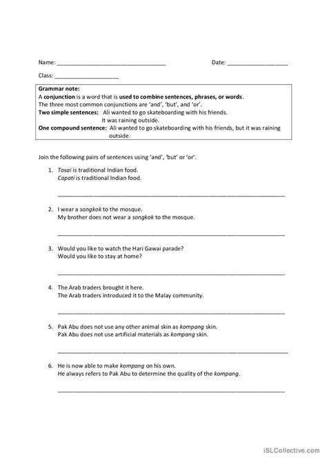 Conjunction General Gramma English ESL Worksheets Pdf Doc