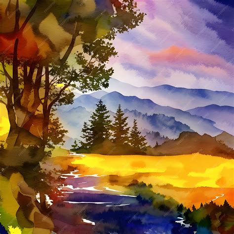 Premium AI Image | Watercolor Landscape Illustration