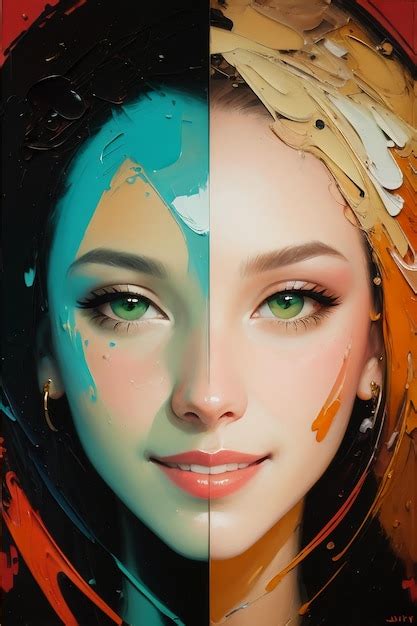 Se Muestra Una Pintura De Una Mujer Con Ojos De Diferentes Colores Con