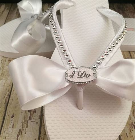 I Do Bridal Flip Flops Custom White Or Ivory Wedding Flip Etsy Rhinestone Wedding Shoes