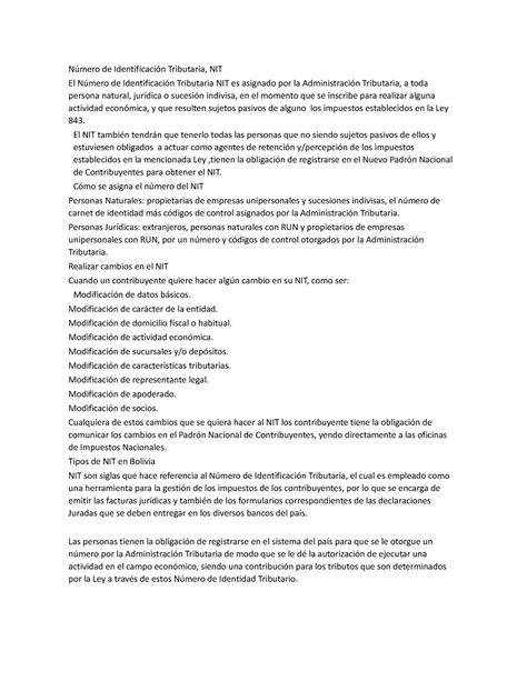 Número de Identificación Tributaria - El NIT también tendrán que