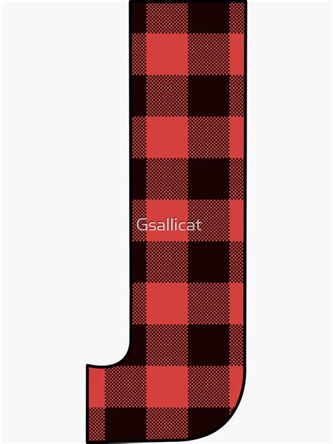 Letter J Monogram Red And Black Buffalo Plaid Check Sticker By