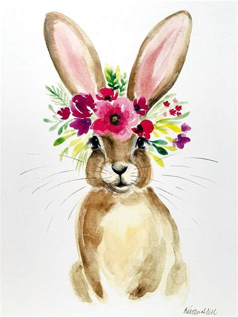 Floral Honey Bunny Watercolor PRINT Etsy Wasserfarben Kunst