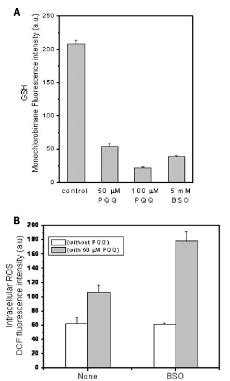 Effect Of Pqq And Bso On Intracellular Gsh And Ros A Glutathione