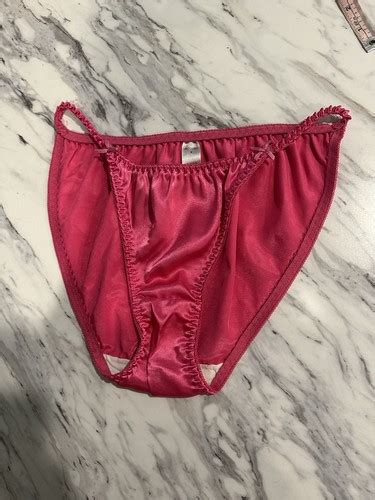 Vtg DELICATES Satin Panties String Bikini Second Skin Glossy Shiny Bows Rose EBay