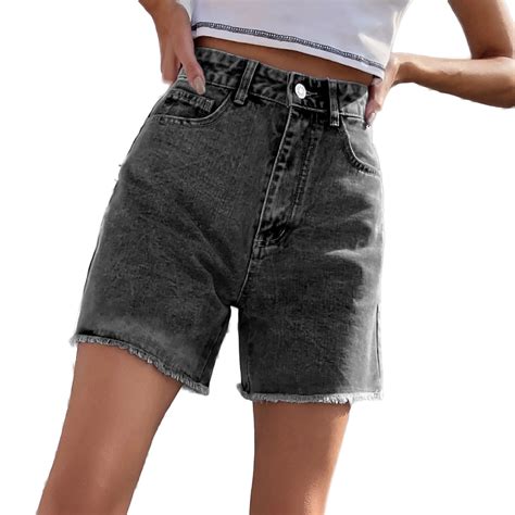 Tkycmsuak Women S High Waist Denim Shorts Straight Leg Raw Hem Jean Shorts Summer Hot Pants With