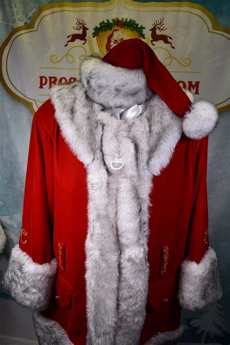 Traditional Mid Thigh Santa Suit In Scarlet With Grey Tipped White Fur