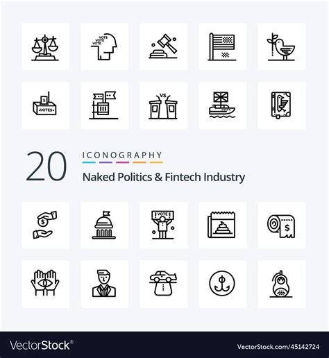 20 Naked Politics And Fintech Industry Line Icon Vector Image