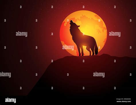 Wolf Howling During Full Moon Vector Illustration Stock Vector Image