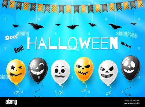 Happy Halloween Vector Illustration With Scary Air Balloons For Banner