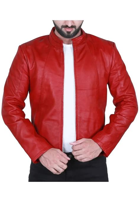 Mens Biker Red Faux Leather Jacket