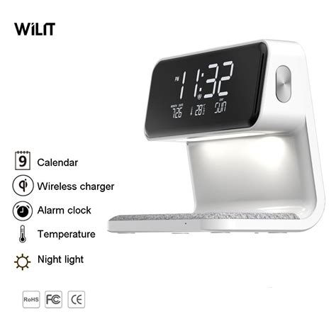 Wireless Charger Bedside Night Light With Digital Alarm Clock Bedroom