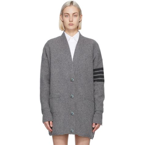 Thom Browne Grey Cashmere Exaggerated Fit Bar Cardigan Thom Browne