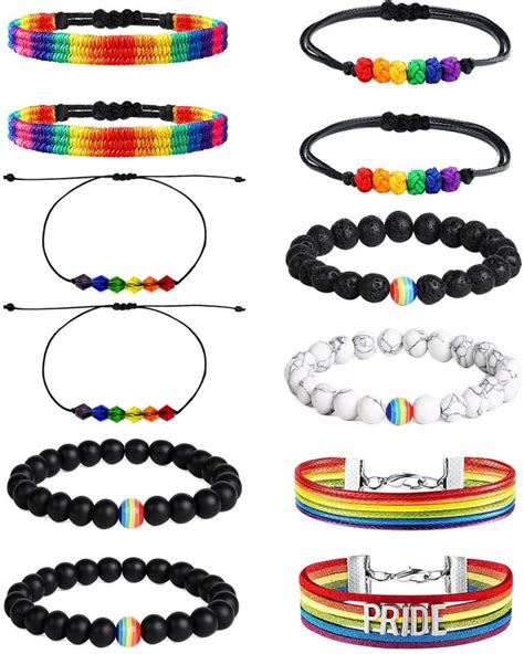 Aflyu Pieces Rainbow Pride Bracelets Lgbt Gay Pride Bracelets Wristband Lesbian Adjustable