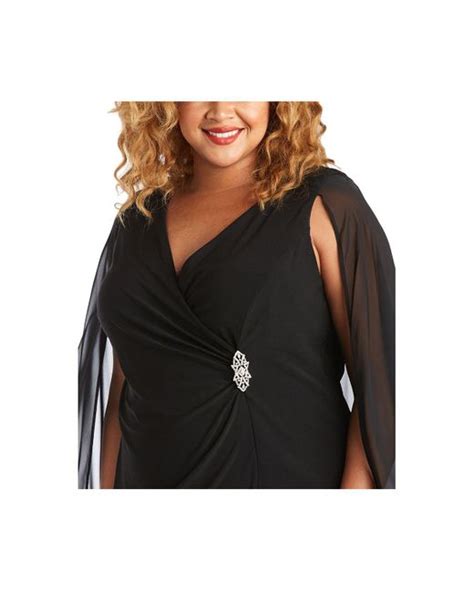 R And M Richards Plus Size Embellished Chiffon Cape Dress In Black Lyst