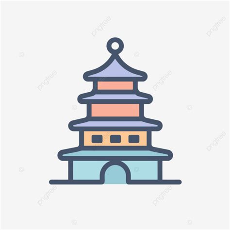 Pagoda Icon In Bright Colors Vector Pagoda Lineal Icon Flat Icon PNG