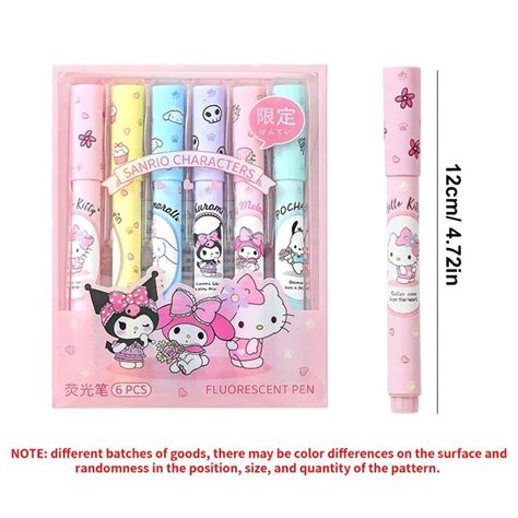 1 set de 6 pièces de stylos surligneurs Genuine Sanrio Hello chat de