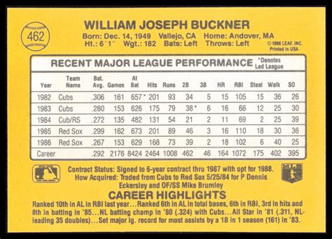 Donruss Bill Buckner Boston Red Sox F Ebay