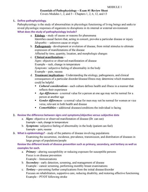 Essentials Of Pathophysiology Exam 1 Review Sheet Updated NUR2063